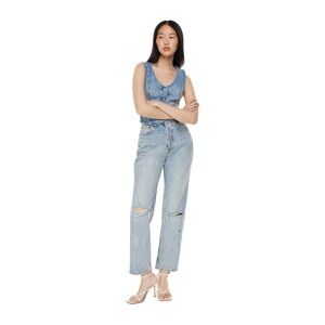 Aritzia Denim Forum Light Blue Distressed High Rise Loose Jeans | Size 26/29L